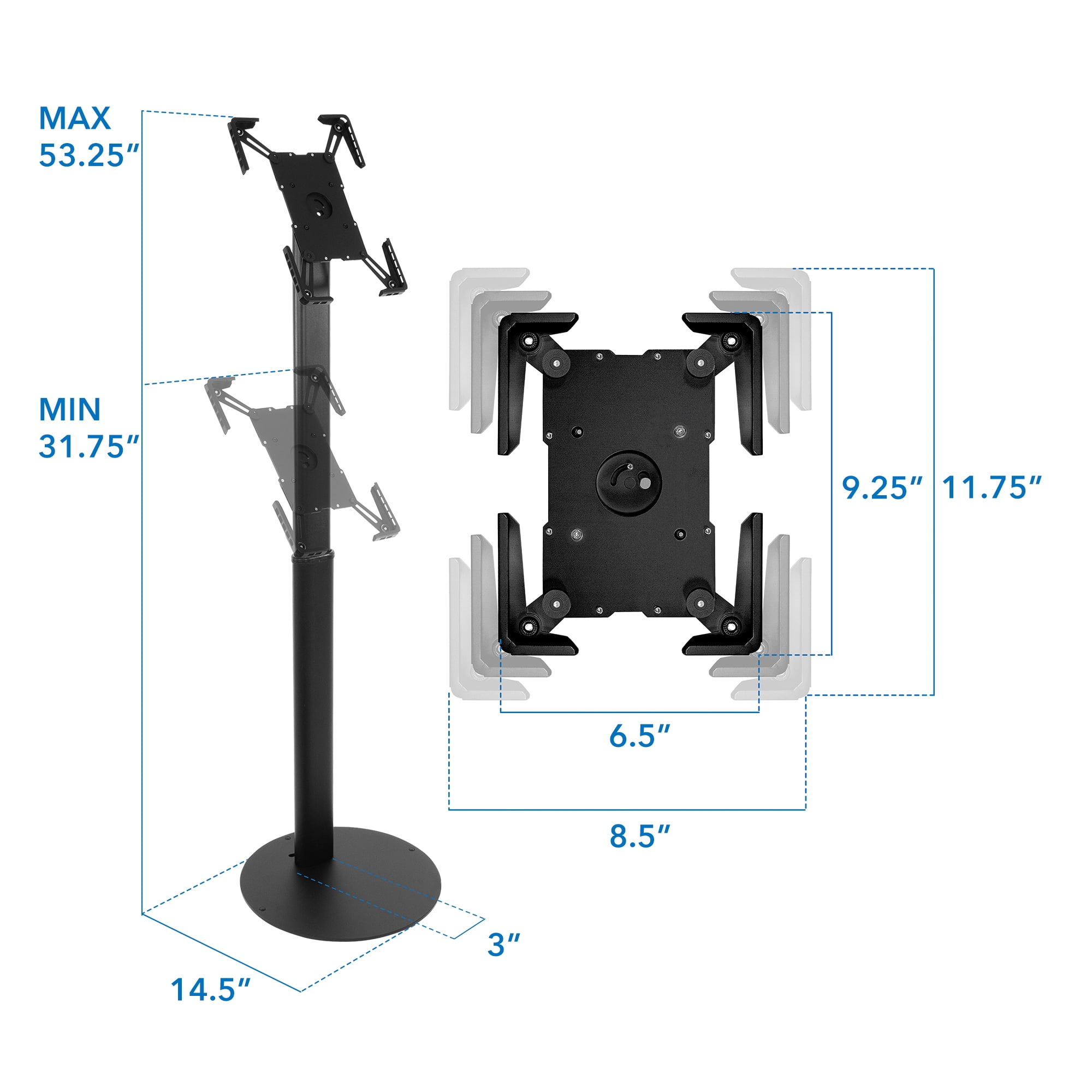 Mount-It! Adjustable Universal Theft-Deterrent Tablet Floor Kiosk Mount for most 9.7" - 13.1" Tablets, Black