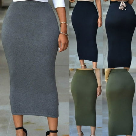- Muslim Thin Skirt Bodycon Slim High Waist Stretch Long Midi Women Pencil Skirt