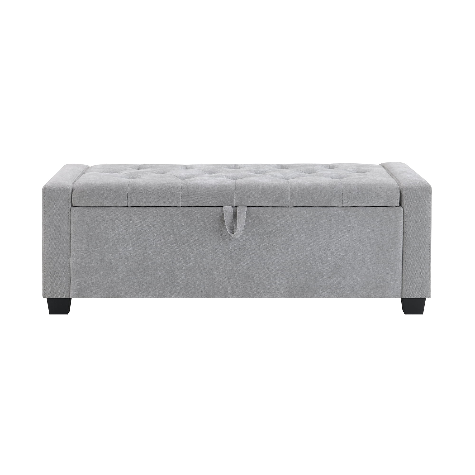 Ottoman with Storage, Upholstered Bench with Button Tufting and Safety Hinge, Solid Wood Frame for Bedroom Living Room Entryway, Light Grey