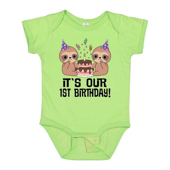 Inktastic Twins 1st Birthday Sloth Boy Girl 1 Year Old Boys or Girls Baby Bodysuit