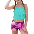 thumbnail image 2 of Momihoom Girls' Ruffled Two-Piece Swimsuit with Tropical Palm Print, Flowy Tank Top and Shorts Set for Beach and Pool Days, 2 of 7