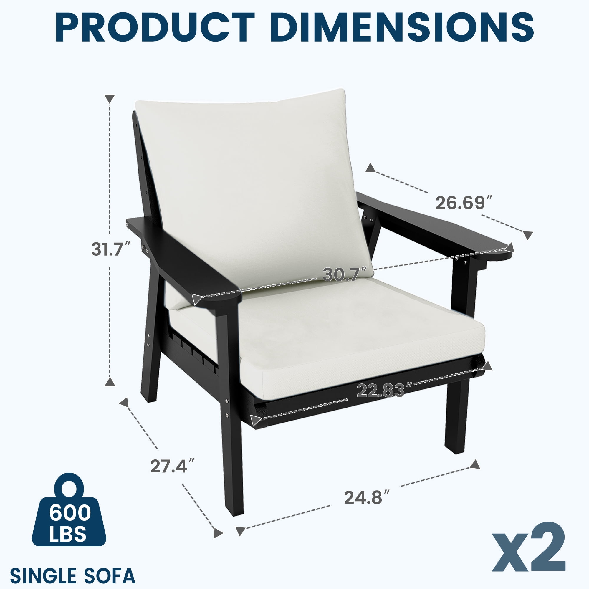 FOOWIN 7-Piece Patio Furniture Set, HDPE Outdoor Conversation Set with 5 Seating & Cushions, Perfect Patio Sofa Set for Garden, Porch, Backyard, Black Frame with Beige Cushion