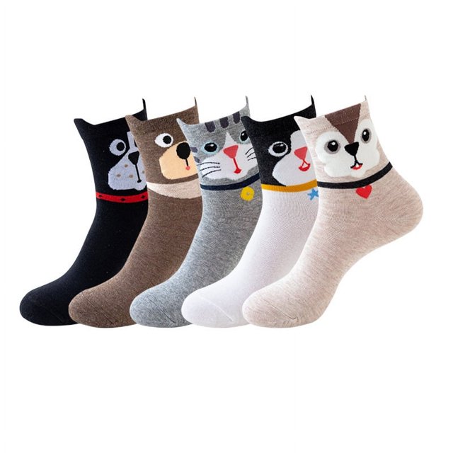 5 pares de calcetines divertidos con diseño de animales para mujer, con diseño de gato y perro, talla única.