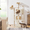 thumbnail image 2 of Alden Design 57.5" Double Condo Cat Tree with Scratching Post Tower, Beige, 2 of 10