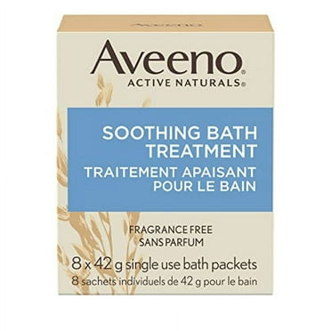 Aveeno Soothing Bath Treatment with 100% Natural Colloidal Oatmeal for Treatment & Relief of Dry, Itchy, Irritated Skin Due to Poison Ivy, Eczema, Sunburn, Rash, Insect Bites & Hives, 8 ct.