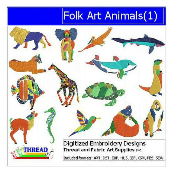 Folk Art Animals(1) Embroidery Designs - All Popular Formats Included - Loaded on USB Stick