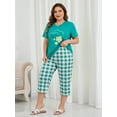 thumbnail image 4 of ValueVibe Women Plus Size Pajama Sets V-Neck Short Sleeve and Capri Pants Loungewear Sets 2 Piece Nightwear, Green Plaid 2XL, 4 of 10