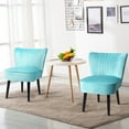 thumbnail image 2 of Topbuy Set of 2 Flannel Accent Chairs Upholstered Armless Wingback Leisure Chairs Turquoise, 2 of 5