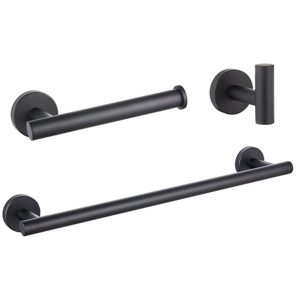 Juego de 3 accesorios de baño de pared de color negro: gancho para bata, soporte para papel higiénico de pared, aro para toalla, toallero de 16", accesorios de baño, toallero.