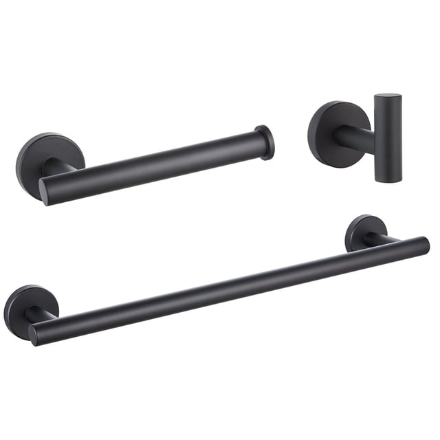 Juego de 3 accesorios de baño de pared de color negro: gancho para bata, soporte para papel higiénico de pared, aro para toalla, toallero de 16", accesorios de baño, toallero.