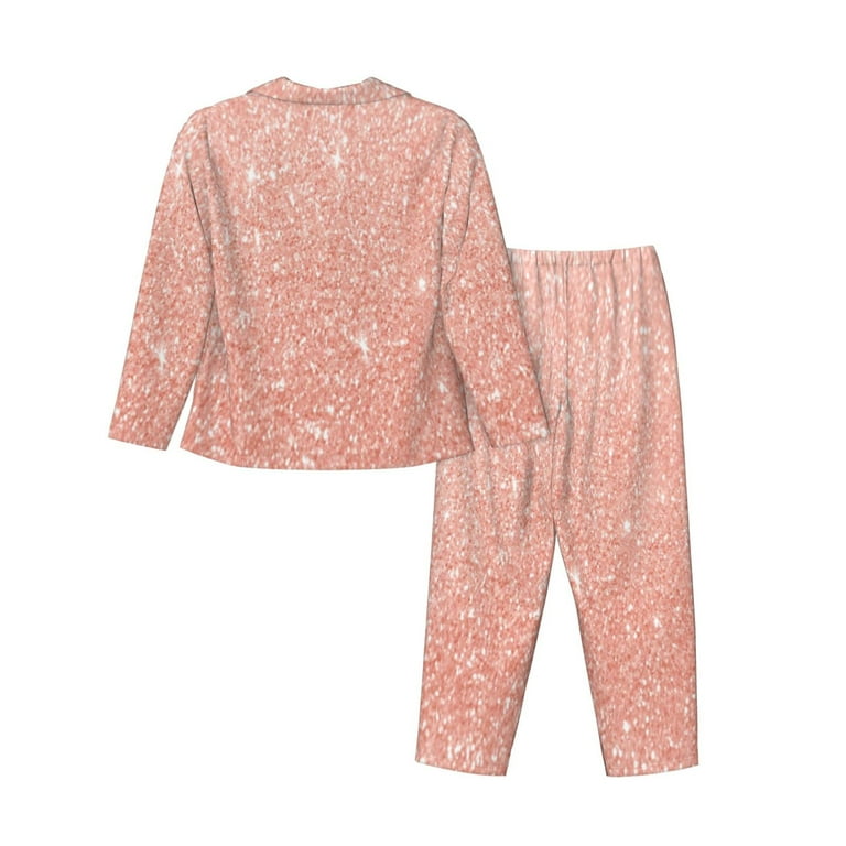 Junzan Rose Gold Glitter Print Womens Pajama Sets Long Sleeve Button Down For Women Pjs 2 Piece Walmart