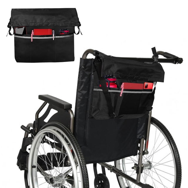 Bolsas para sillas de ruedas para colgar en la espalda, bolsa de accesorios para sillas de ruedas para usuarios de sillas de ruedas, bolsa para silla de ruedas con raya reflectante