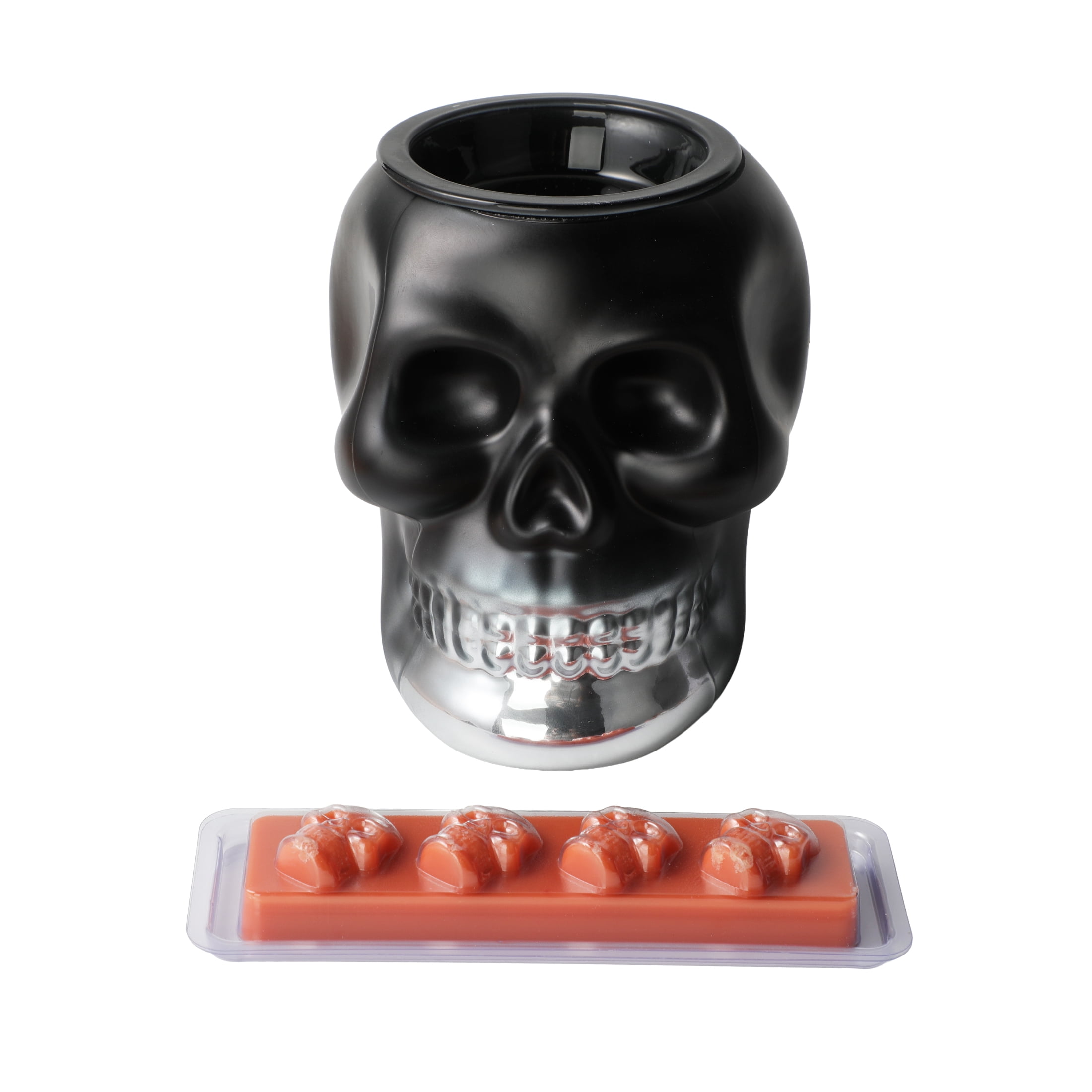 Better Homes & Gardens Halloween Ceramic Electric Plug-in Wax Melt Warmer with Farm Apple Pumpkin Wax Melts, Ombre Skull