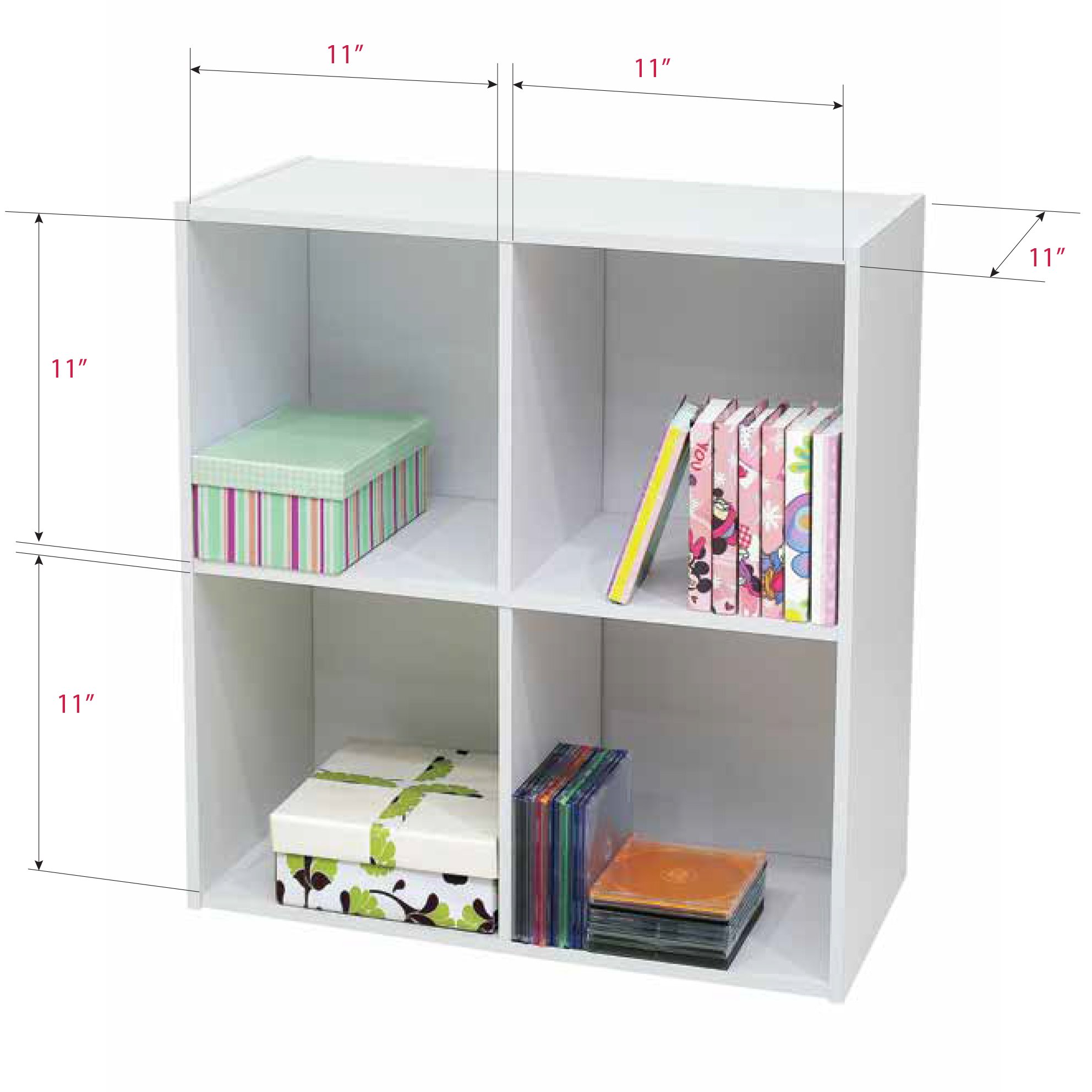 Kings Brand Furniture White Wood 2-Tier 4-Shelf Bookcase – Storage Organizer for Kids, Teens & Adults