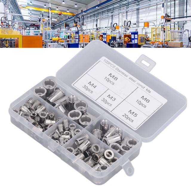 Kit d'Assortiment d'Écrous à Rivet à Tête Plate 100Pcs Fixation Portable 5 Types pour Véhicule