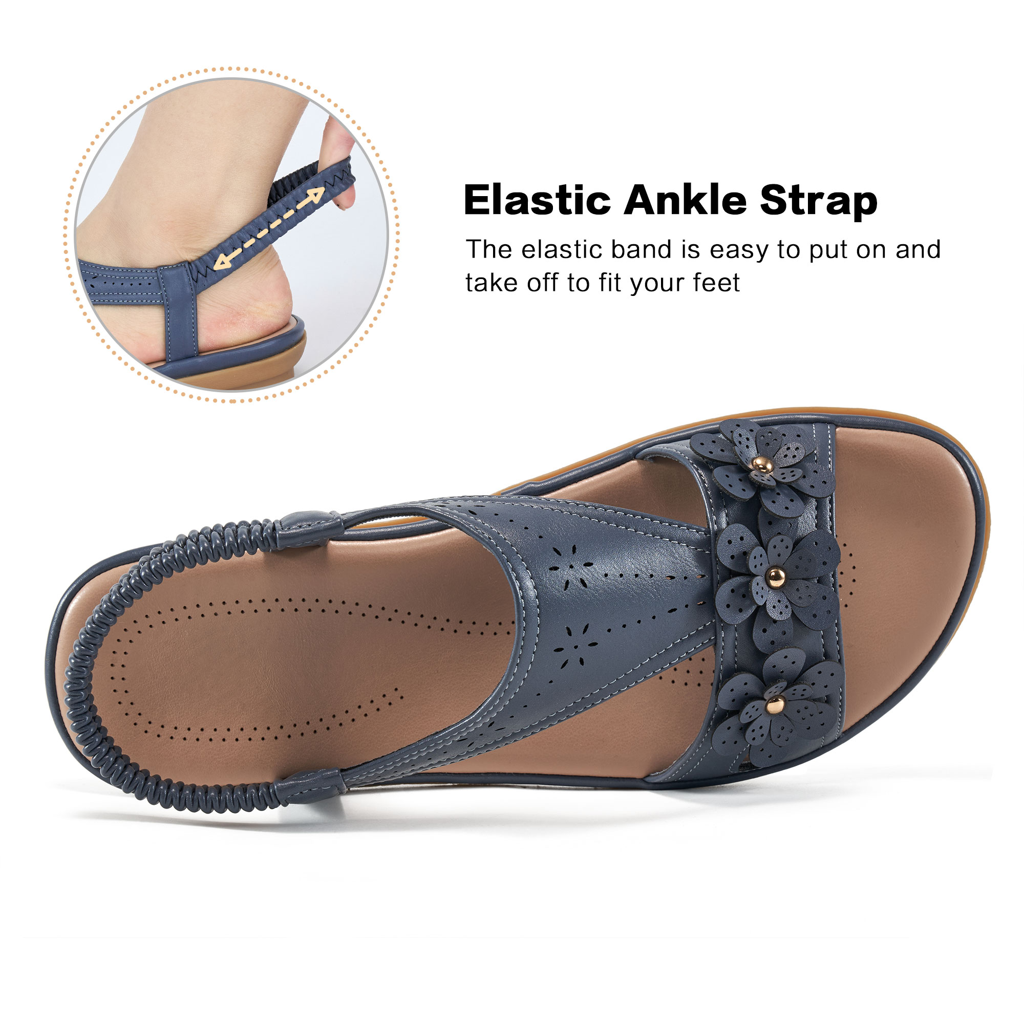Ecetana Women's Dressy Flat Sandals, Blue photo 4