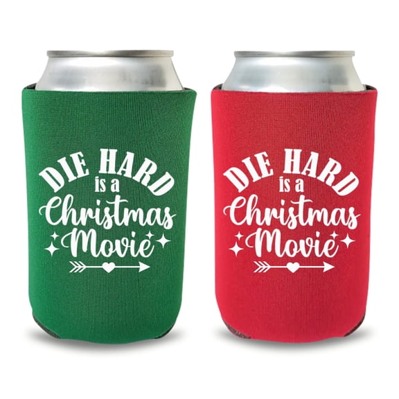 Christmas Can Cooler, Die Hard Is A Christmas Movie Coolie, Christmas Party Favors, Christmas Gift, Holiday Beer Hugger, White Elephant Gift (2Pack (1 Red & 1 Green))