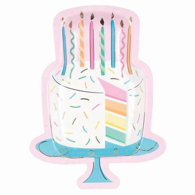 Unique Industries' Rainbow Birthday Sweets Cake-Shaped 9.25" Plates, 8ct - Foil Stamping