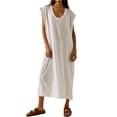 thumbnail image 1 of Lucakuins - Vestido largo informal de verano para mujer, color sólido, sin mangas, cuello redondo, vestidos de playa Lucakuins  moda, 1 of 5