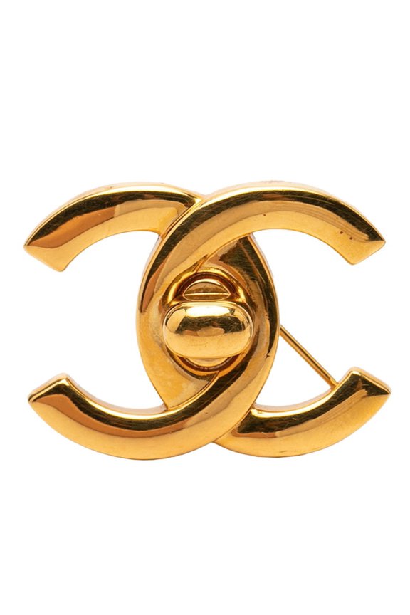 Pre-Owned Chanel Coco Mark Turnlock Vintage Brooch 96A Gold Plated GP Women's CHANEL
