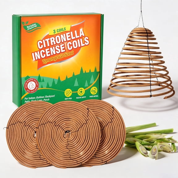 SCENTORINI Citronella Coils Outdoor, Hanging Citronella Incense Coils with Lemongrass Oil for Patio, Backyard and Camping, 3 Pack (6")
