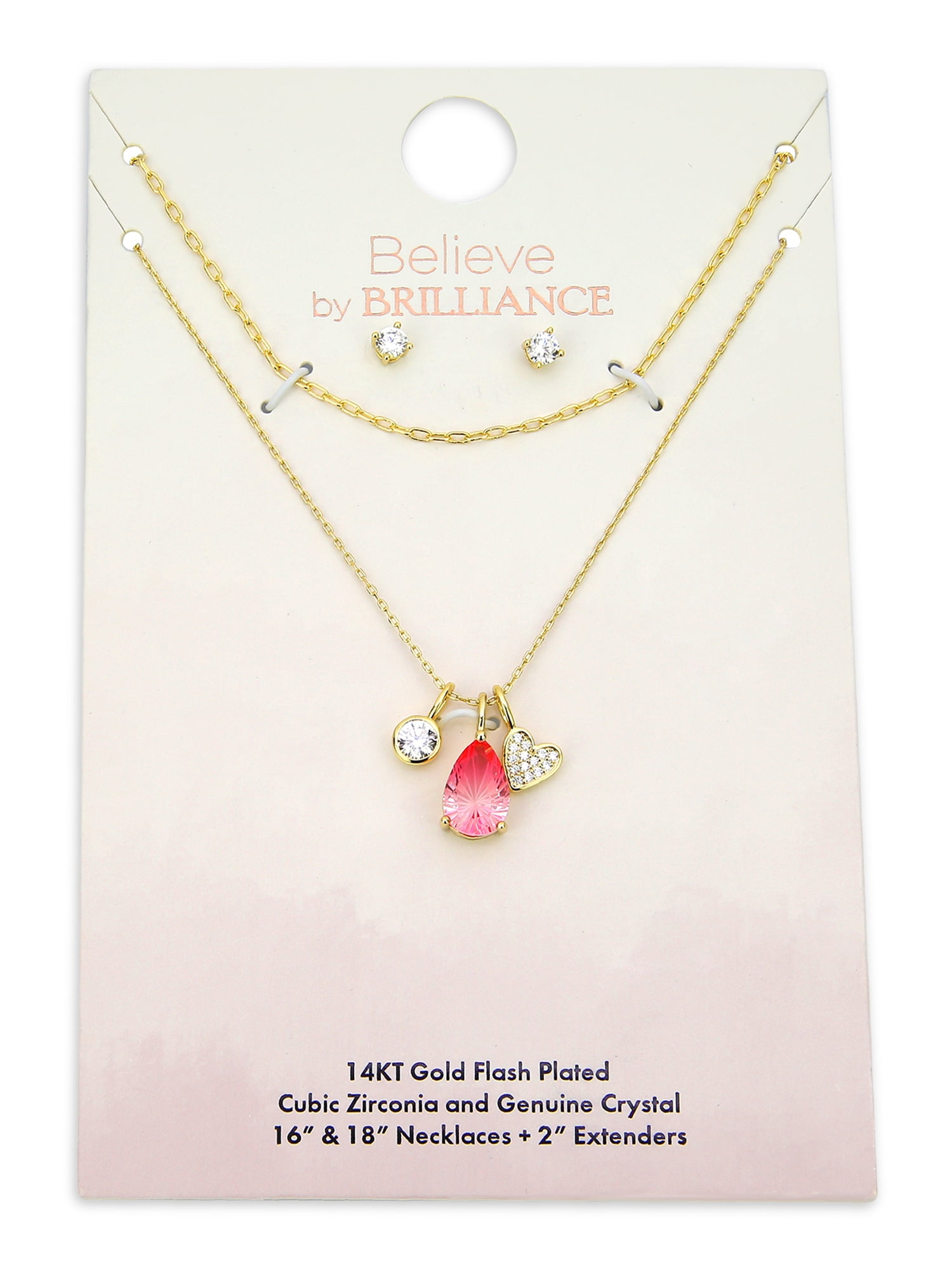 Believe by Brilliance Crystal and Cubic Zirconia Teardrop Necklace Set in 14KT Gold Flash Plated