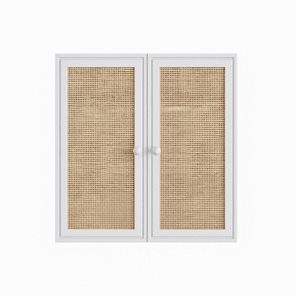 24 Inch White Wall Mounted Cabinet with Rattan Doors, Vertical Storage Cabinet for Bathroom Kitchen Laundry Room, Over Toilet Wall Cabinet with Adjustable Shelf