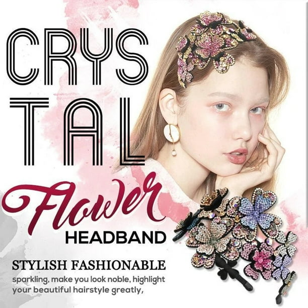 Diademas para mujer, diadema cuadrada con flores de cristal, accesorio para el cabello con cristales brillantes, pinza para el cabello.
