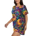thumbnail image 2 of Fuzoiu Psychedelic Sunflowers Print Women's Short-Sleeved Pajama Set,Lounge Sleepwear Set,Womens Pajama Sets 2 Piece,Button-Up Top and Shorts with Pockets-Large, 2 of 7