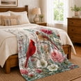 thumbnail image 6 of Cardinal Pair With Pink Roses, Romantic Naturalistic Botanical Illustration, Anniversary Gift for Bird And Rose Enthusiasts, Cozy Flannel Blanket and Home Decor for Living Room and Bedroom, 6 of 7