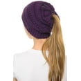 thumbnail image 3 of C.C MB-20A Soft Stretch Cable Knit Warm Hat High Bun Beanietail Ponytail Beanie Purple, 3 of 4