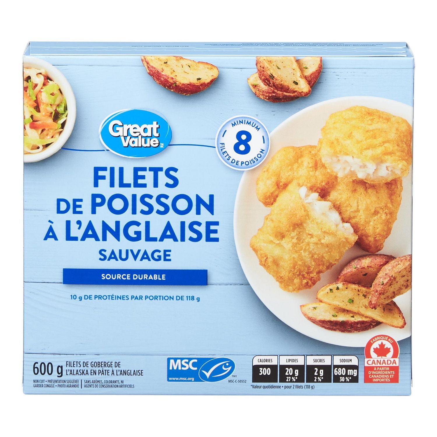 Great Value – Filets de poisson panés à l'anglaise, surgelés 600g