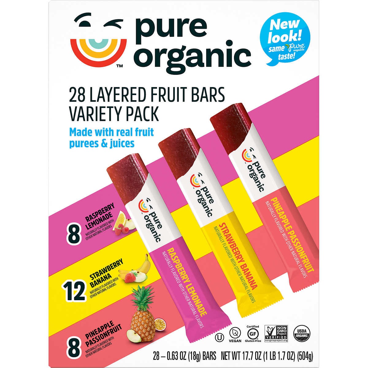 Pure Organic Layered Fruit Bars Variety Pack, 0.63 Ounce (Pack of 28)