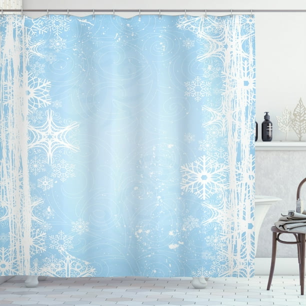 Winter Shower Curtain, Abstract Christmas Themed Snowflake Pattern on