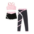 thumbnail image 3 of Sinleey Kids Girls Dance Outfits Crop Top with Shorts and Leggings Active Set for Gymnastics Yoga Pink 16, 3 of 5