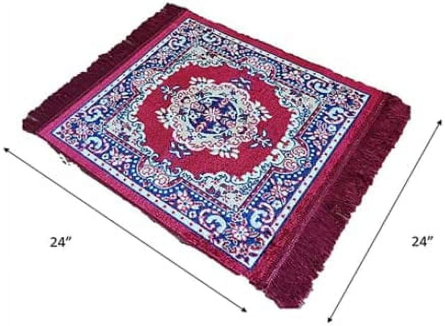Polyester Fabric Red Meditation Prayer Mat (Approx. 24 x 24 Inch) Multi-Purpose Meditation Mat/Rug, Religious Spiritual Items, Home Aasan/Yoga/Meditation