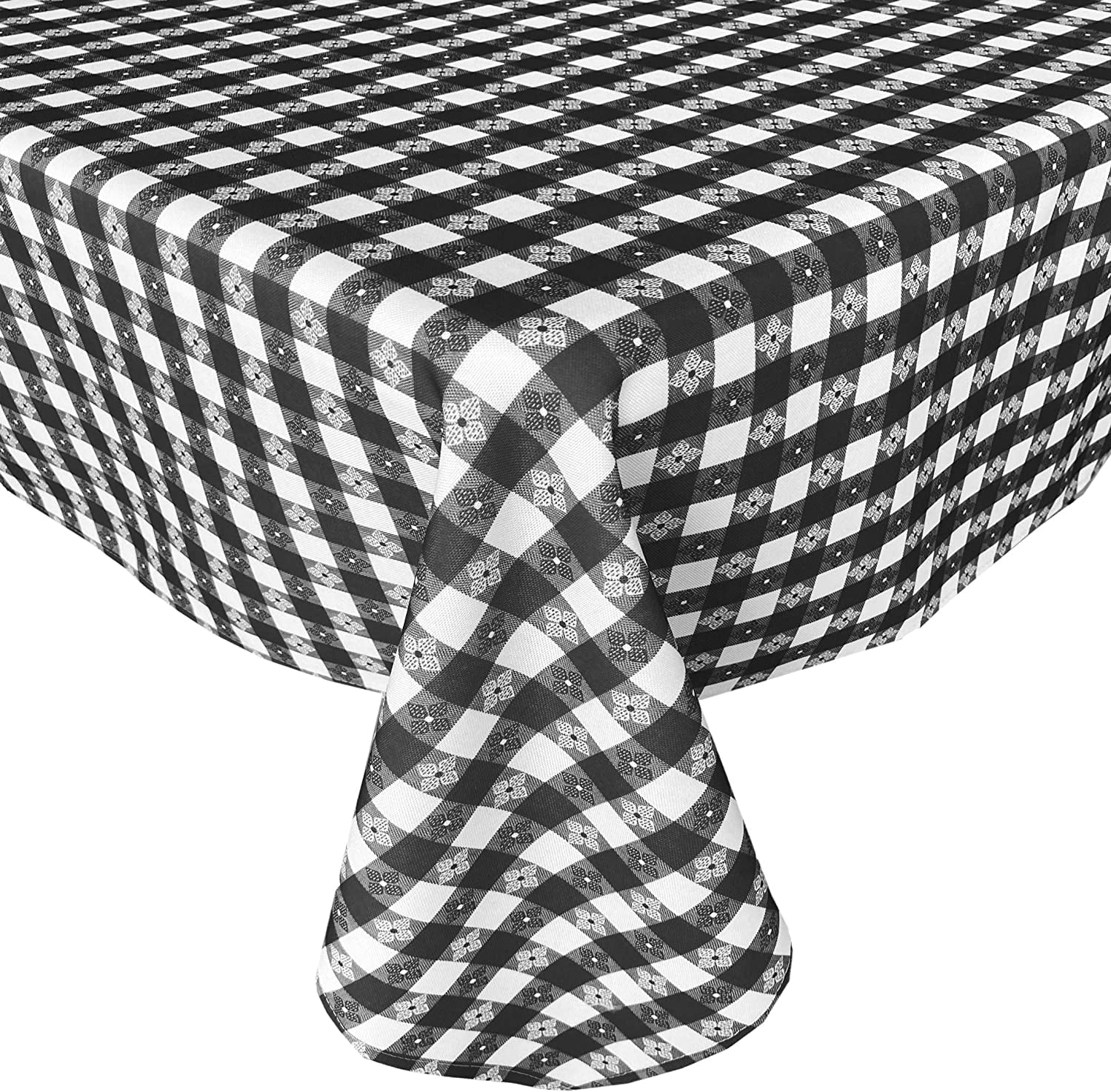 Black Tavern Check Fabric Tablecloth by Newbridge Bistro Check Heavy Weight, Water Repellent