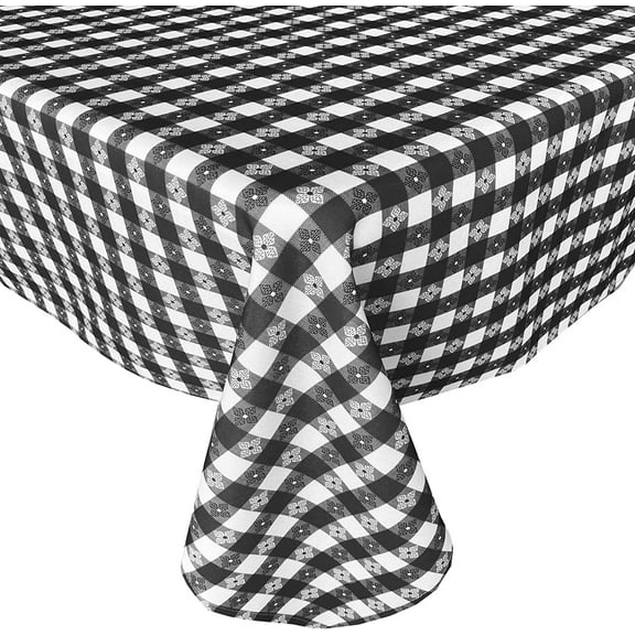 Black Tavern Check Fabric Tablecloth by Newbridge - Bistro Check Heavy Weight, Water Repellent, Stain Resistant Fabric Tablecloth, 52” x 52” Square