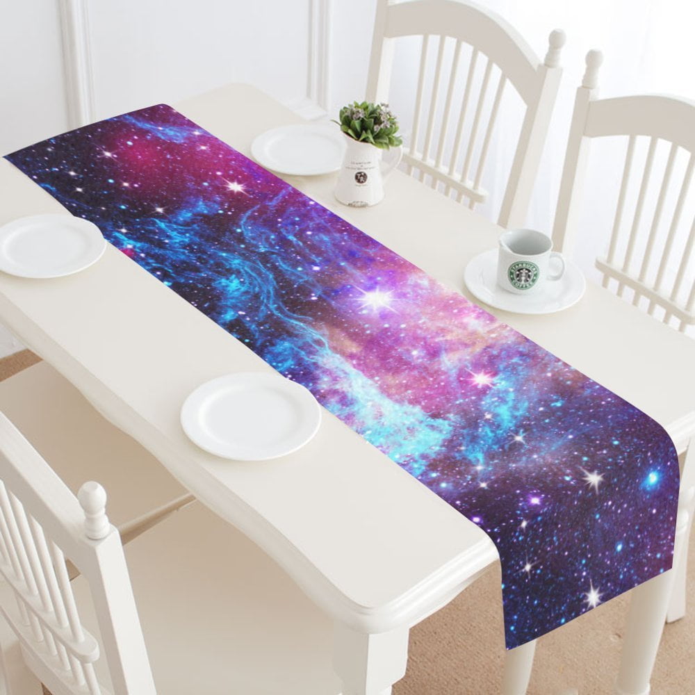 AUUXVA Galaxy Nebula Space Universe Table Runner 13x70 inch Rectangle Table Cloth Runner Polyester for Office Kitchen Dining Wedding Party Home Coffee Table