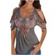 thumbnail image 1 of Mujeres moda verano casual o-cuello estampado manga corta Hoollow Out Tops Fridja  bn2461, 1 of 5