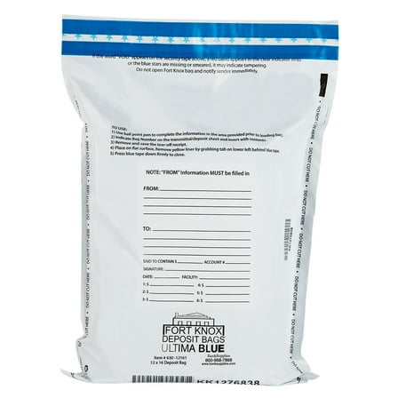 12Wx16H Ultima Blue® Discreet/Opaque/Secure White Deposit Bags - 500/Case