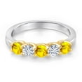 thumbnail image 3 of Gem Stone King 925 Silver and 10K Yellow Gold Yellow Sapphire and White Moissanite Wedding-Bands Ring for Women | 0.80 Cttw | Round 3.5MM | Gemstone September Birthstone | Size 8, 3 of 7