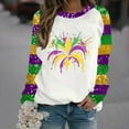 thumbnail image 5 of Felirenzacia Women's Carnival Sweatshirt, Mardi Gras Crewneck Long Sleeve Party Raglan Pullover Tops, Classic Purple Yellow Green, S-5XL, 5 of 6