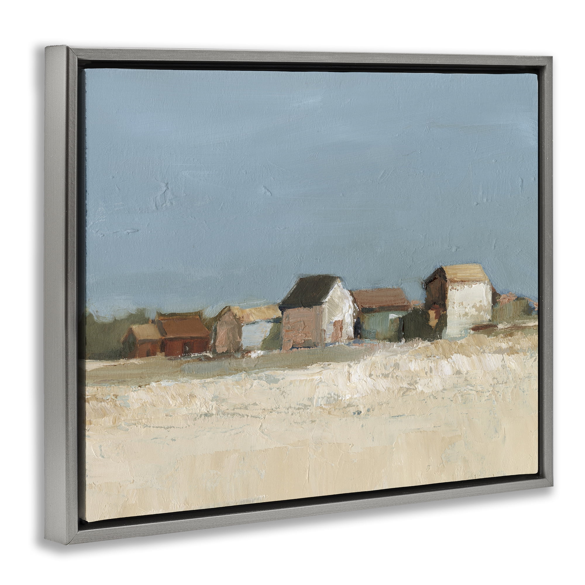 Stupell Industries Neighborhood in Distance Landscape & Nature Painting Gray Floater Framed Canvas Art Print Wall Art, 31 x 25