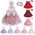 thumbnail image 2 of Vestido infantil de encaje de color a juego para bebé de un año, vestido de noche de princesa con lazo, 2 of 6
