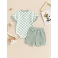 thumbnail image 4 of Bagilaanoe 2pcs Newborn Baby Boy Shorts Set Short Sleeve Checkerboard Print Romper Tops + Shorts 3M 6M 9M 12M 18M Infant Casual Summer Clothes, 4 of 7