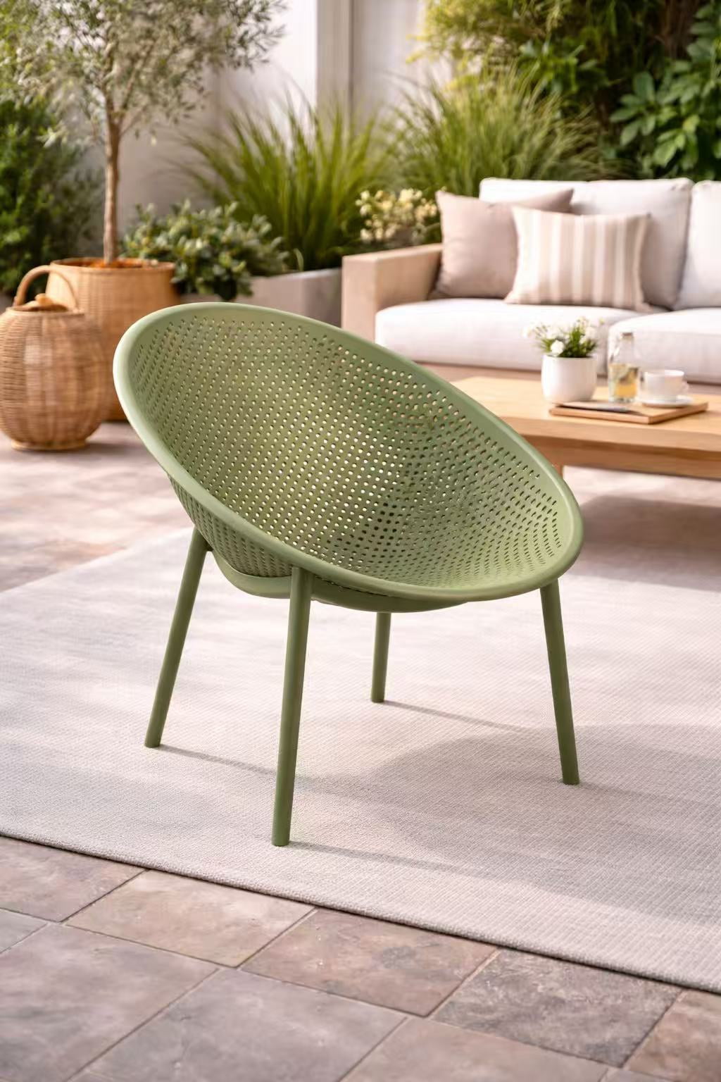 2xhome Set of 2 Modern Patio Chairs, Oval Acepulco With Dots Round Shape Contemporary Plastic Armless Dining Accent Chairs for Kitchen Living Room or Outdoor, Green