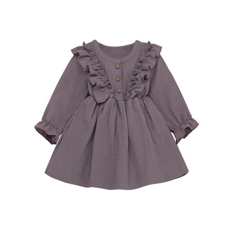 

DNDKILG Infant Baby Toddler Child Children Kids Long Sleeve Sundress for Girl Ruffle Dress Fall Winter Dresses Purple 1Y-6Y