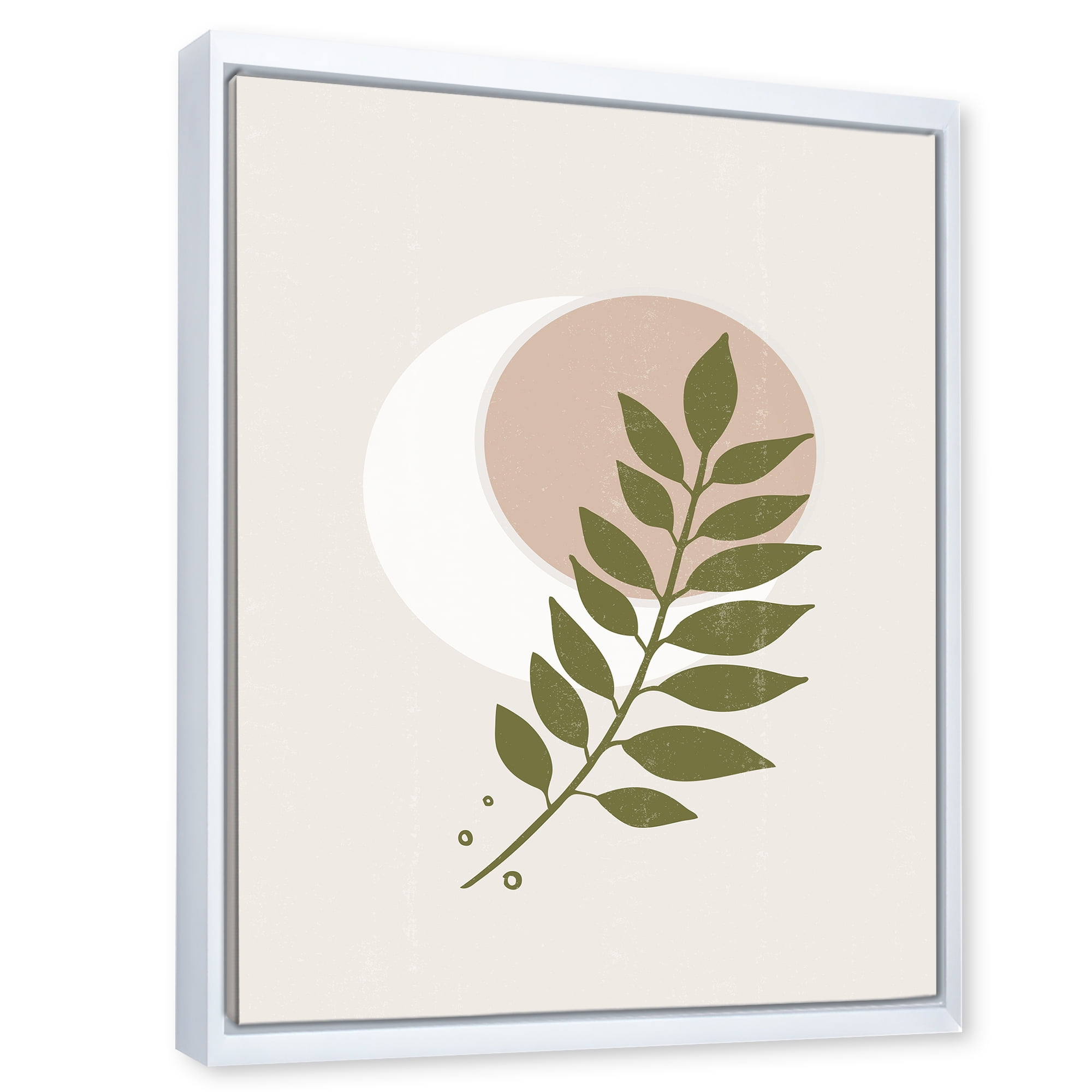 Designart 'Abstract Geometrical Leaf With Moon IV' Modern Framed Canvas Wall Art Print