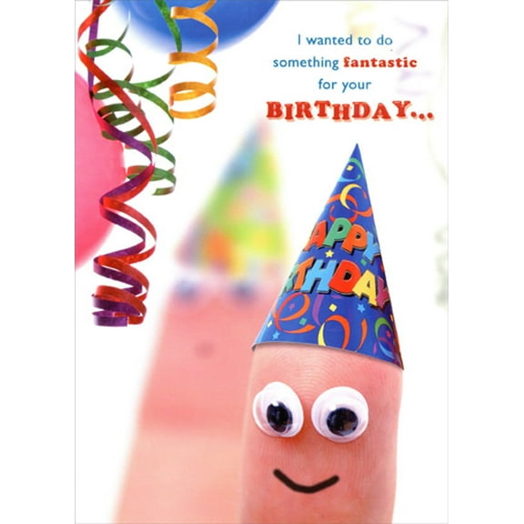 Designer Greetings Finger with Party Hat and Googly Eyes Funny / Humorous Birthday Card